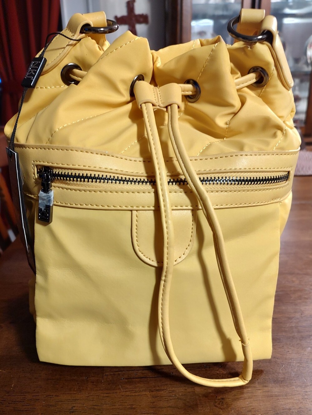 Yellow Drawstring Shoulder Bag - Women's Casual Bucket Bag
